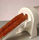 Skinless Pepperoni Sticks.  Also this extruder head can be used to make thicker skinless snack sticks.